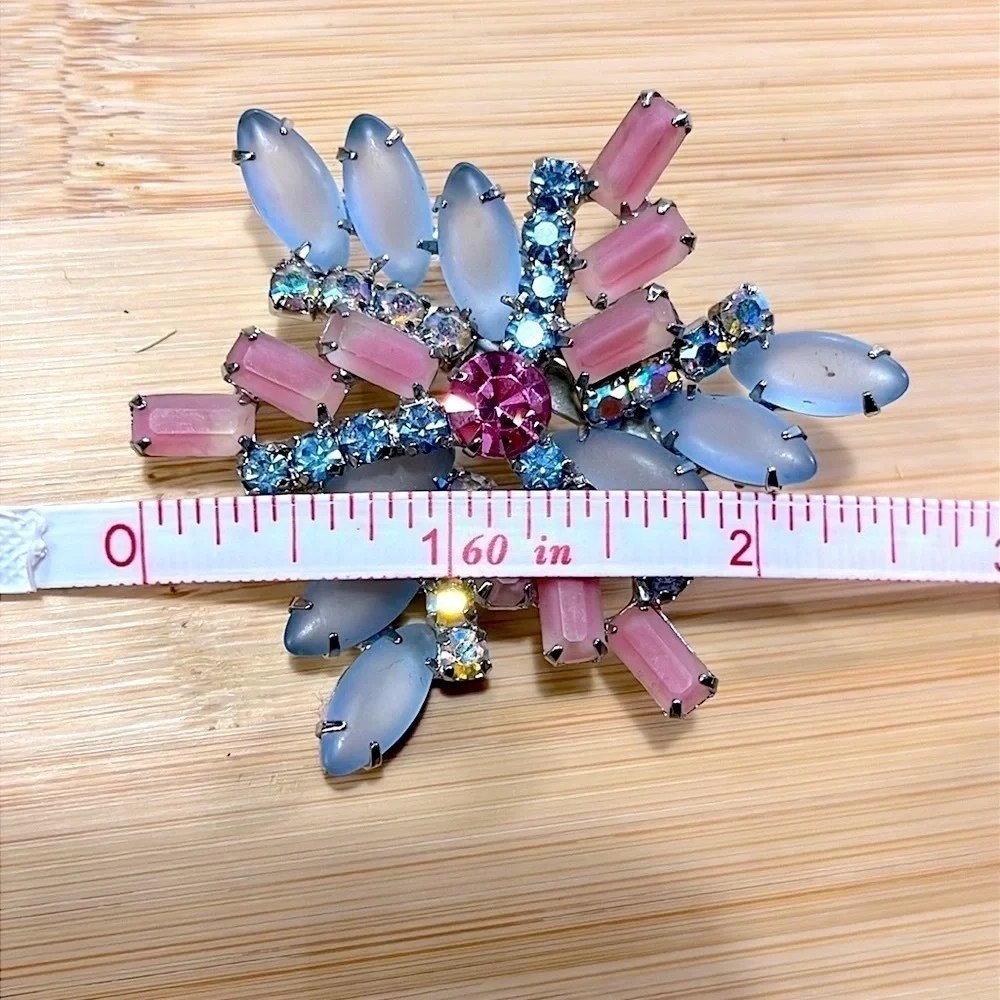 Set of 2 Antique Vintage Brooches Large Decorative Rhinestone Pins Blazer Jacket